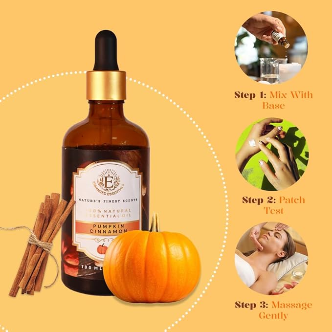 Luxurious Pumpkin Cinnamon Fragrance Oil by Enhanced Essentials|Holiday Mood Aromatic Oil for Diffuser,Laundry, Aromatherapy,Perfume,Gifting,Soap & Candle Making|with Glass Dropper|100 ml