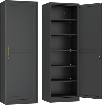 Metal Locker Tall Narrow Storage Cabinet, 67" H Locking Tool File Cabinets Snack Locker Organizer for School Classroom,Bedroom,Gym Home Office,Entryway and Hallway (20" W 1Door Black)