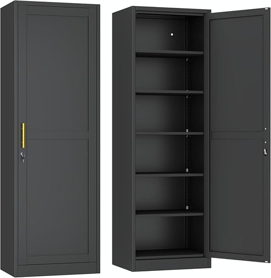 Metal Locker Tall Narrow Storage Cabinet, 67" H Locking Tool File Cabinets Snack Locker Organizer for School Classroom,Bedroom,Gym Home Office,Entryway and Hallway (20" W 1Door Black)