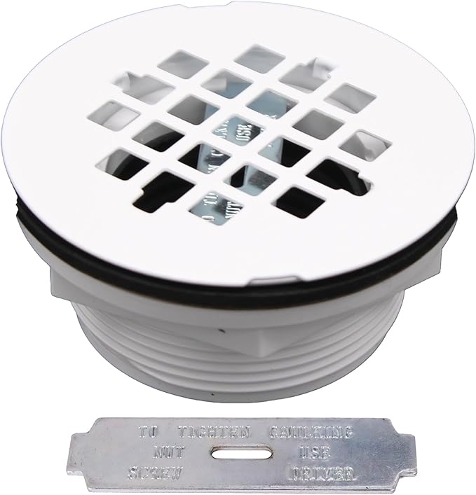 Westbrass SP6036WP-50 60" x 36" 3-Wall Shower Pan with Plastic Center Drain and 4-1/4" Cross Grid Brass Drain Cover, Powder Coat White