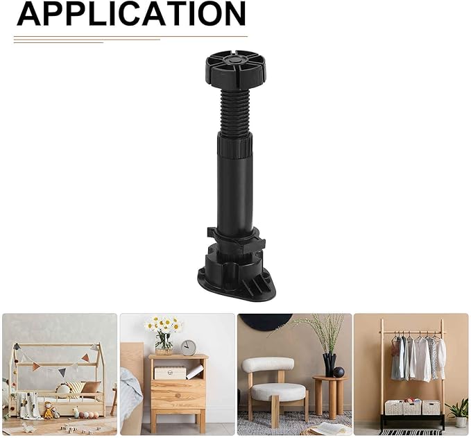 150x44mm(LxW) Adjustable Leveling Feet - 4Pack- Good for Furniture - Leveler Support Frame Replacement Legs - Black