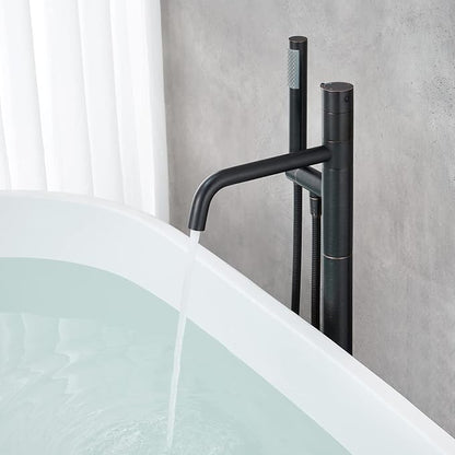 Freestanding Bathtub Faucet Floor Mount Tub Filler Oil Rubbed Bronze Brass Single Handle Bathroom Faucets with Hand Shower