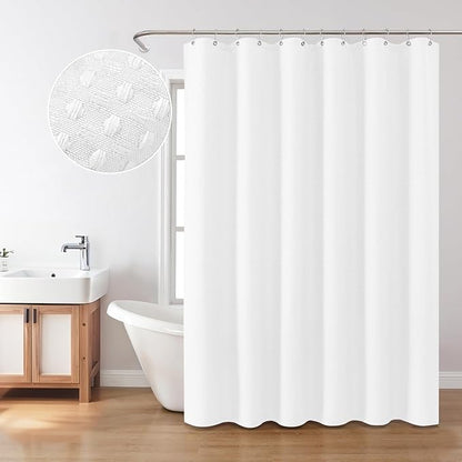Inhousolu Fabric Shower Curtain Waffle Weave, 230 GSM Heavy Duty, Weighted Hem, 12 Metal Hooks, Water Repellent, Machine Washable, Hotel Spa Luxury Bath Curtain Set, 60 x 72 Inch, White