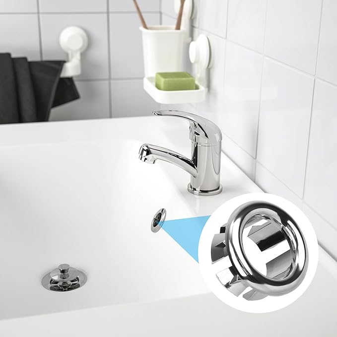 6pcs Sink Overflow Ring, Chrome Plated Bathroom Sink Overflow Trim Ring Cover Drain Hole Insert Cap for Kitchen Bathroom Basin Vanity & Ceramic Sinks