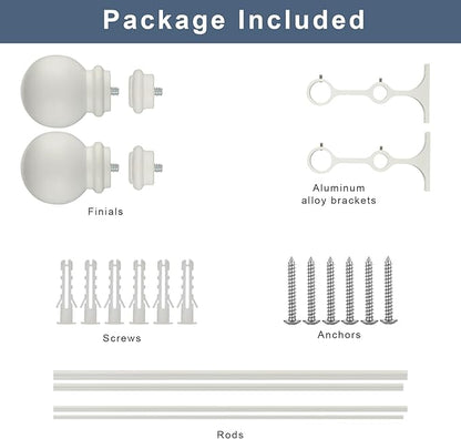 Double Curtain Rod 28 to 48 inch, Adjustable 1 inch Double Drapery Rod Rods for Windows and Doors with Ball Round Finials and Premium Aluminum Brackets Set(28-48",Matte White)