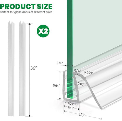 Bathroom Shower Glass Door Bottom Seal Strip, 2PCS 36 Inch Long Clear PVC Seal Strips for 1/4"(6mm) Thick Framless Glass Door Panel