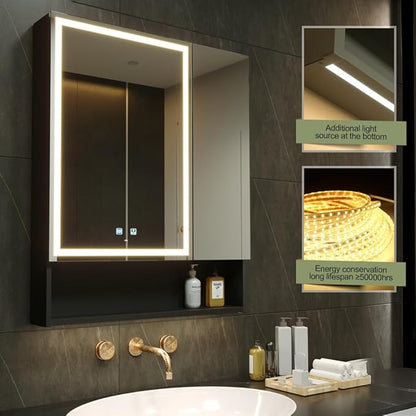 KWW LED Lighted Bathroom Medicine Cabinet with Sockets & USBs, Defogger, Dimmable, 3 Color Light Makeup Mirror, Easy to Install, Wall Mounted Cabinet (2 door-30 * 34)