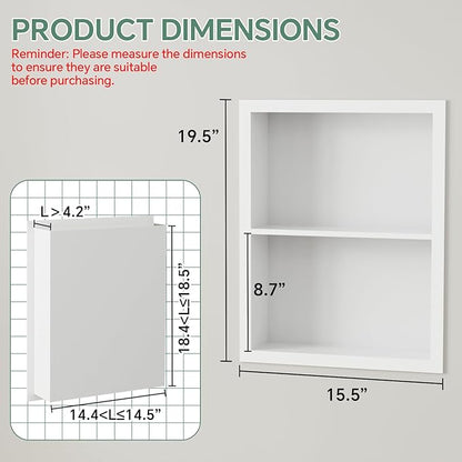 Stainless Steel Recessed Medicine Cabinet 14''*18'', Rust-Proof Metal Wall Niche, in Wall Shower Niche Shelf Insert Replacement, Recessed Medicine Cabinets for Drywall, Bathroom Storage, White