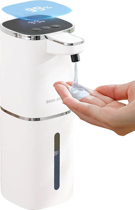 Automatic Liquid Soap Dispenser, 12.8oz Rechargeable, Adjustable Liquid Levels, IPX5 Waterproof, Touchless & Wall/Tabletop Use for Kitchen Bathroom, White