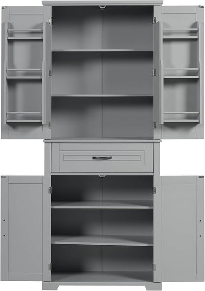 Favfurish 72" Tall Bathroom Storage Cabinet with Doors and Drawer,Modern Linen Cabinets w/Adjustable Shelves & Door Storage Rack,Freestanding Organizer for Bath Room,Study,Office,Kitchen Grey