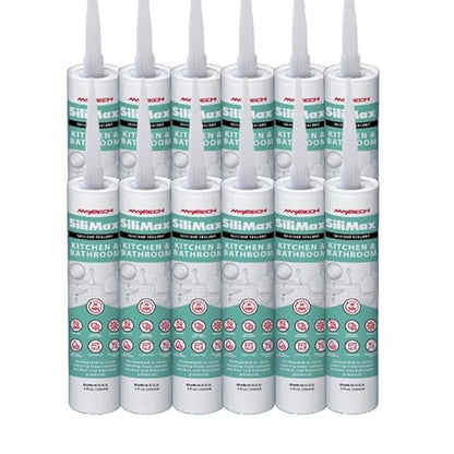 Kitchen & Bathroom Silicone Caulk– 100% Clear Silicone Sealant Waterproof for Sinks, Tubs, Shower Seal & Toilet Seal – Crack-Proof, Quick-Dry Formula Silicone Caulking, 12-Pack