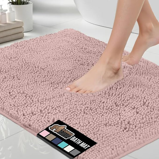 GORILLA GRIP Bath Rug Mat 30x20, Soft Absorbent Chenille, Quick Dry Microfiber Mats, Rubber Backing Washable Shower Floor Rugs, Bathmat Runner, US Designed Bathroom Home Decor Accessories Dusty Rose