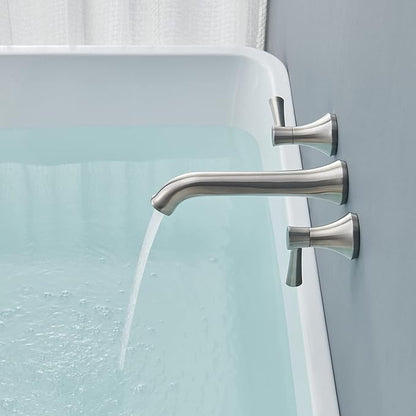 Tub Filler Wall Mount Roman Tub Faucet Brushed Nickel Brass Bathtub Faucets with 2 Handles