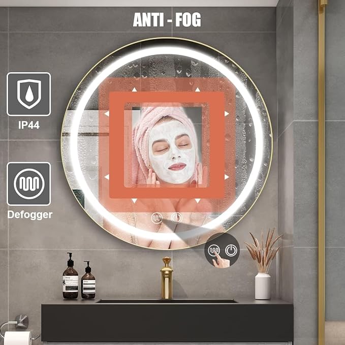 20inch Round Medicine Cabinet with Lights,Led Medicine Cabinet with Defogger,Illuminated Mirror Cabinet for Bathroom,Dimmable,Anti-Fog,3 Colors,Surface Mount Only