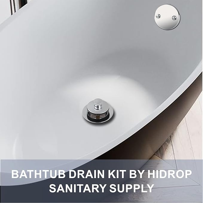 Chrome Tub Drain Lift &Turn Tub Trim Set with Two-Hole Overflow Faceplate Conversion Kit Assembly, Hidrop Bathtub Drain Replacement Trim Kit and Universal Fine/Coarse Thread, Chrome Plated