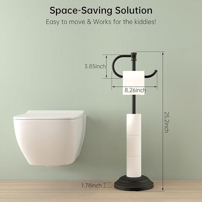 Hoimpro 25" Toilet Paper Holder Free Standing, Floor Bathroom Toilet Paper Tissue Roll Holder with Shelf Stand for 4 Rolls with Storage, Freestanding Handle Hardware Accessories Rack Oil Rubbed Bronze