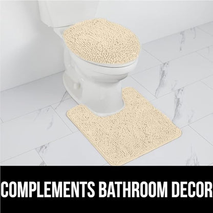 GORILLA GRIP Plush Absorbent Shaggy Chenille Bath Rug Mat for Square Toilet Base with Rubber Backing, Machine Washable Rugs, Soft Microfiber Contour Mats for Toilets, Bathroom Decor, Sand