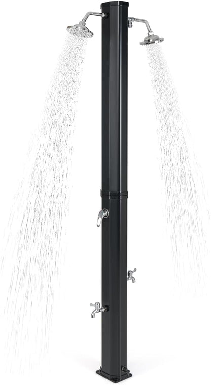 Giantex 9.3 Gallon Outdoor Shower, Solar Shower with Dual 360°Rotating Shower Heads, 2 Foot Showers, Hot & Cold Water Adjustable Faucet, 7.2 FT Outside Shower for Patio, Yard, Poolside, Beach, Garden