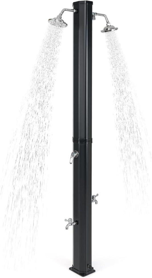 Giantex 9.3 Gallon Outdoor Shower, Solar Shower with Dual 360°Rotating Shower Heads, 2 Foot Showers, Hot & Cold Water Adjustable Faucet, 7.2 FT Outside Shower for Patio, Yard, Poolside, Beach, Garden