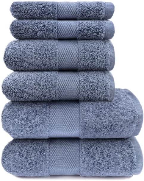 Maisonette Elegance 100% Organic Cotton Turkish Bathroom Towels Set, Ideal Quick Dry Luxury Washcloths, Hand & Large Bath Towels for Shower (6 Pack), Dark Blue (Mineral)
