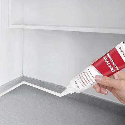 Globalcom Advanced Silicone Caulk for Kitchen & Bathroom - 100% Waterproof Silicone Sealant for Interior and Exterior Use, Stronger Adhesion, Shrink & Crack Proof - 5.3 oz White
