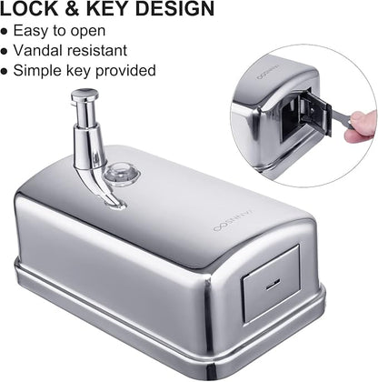Commercial Soap Dispenser Wall Mount Stainless Steel Manual Liquid Pump Rust-Proof Leak Free for Bathroom (37 fl.oz./1100ml)