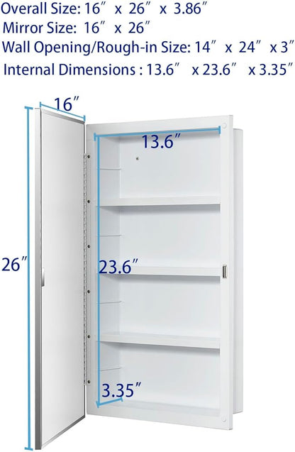 Plastic Medicine Mirror Cabinet for Bathroom, Surface and Recessed Mount