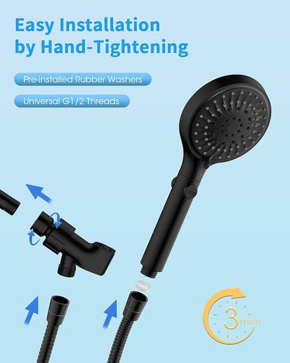 FASDUNT Shower Head with Handheld, High Pressure Handheld Shower Head with 80" Extra Long Stainless Steel Hose & Adjustable Bracket, Showerhead with ON/OFF Switch, Black