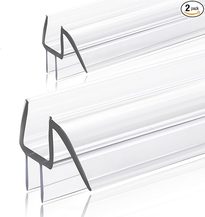 2-Pack Ultra Clear Shower Door Bottom Seal (5/16'' X 39'', Polycarbonate) Frameless Glass Shower Door Sweep Seal Strip - Stop Leaks and Create a Water Barrier