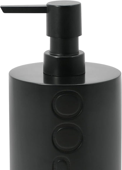 Matte Black Shampoo Dispenser Modern Refillable Pump Bottle with Embossed Text, Durable Resin Construction for Bathroom and Kitchen