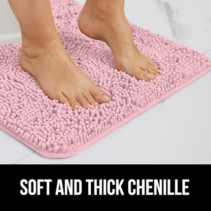 GORILLA GRIP Bath Rug Mat 30x20, Soft Absorbent Chenille, Quick Dry Microfiber Mats, Rubber Backing Washable Shower Floor Rugs, Bathmat Runner, US Designed Bathroom Home Decor Accessories Light Pink