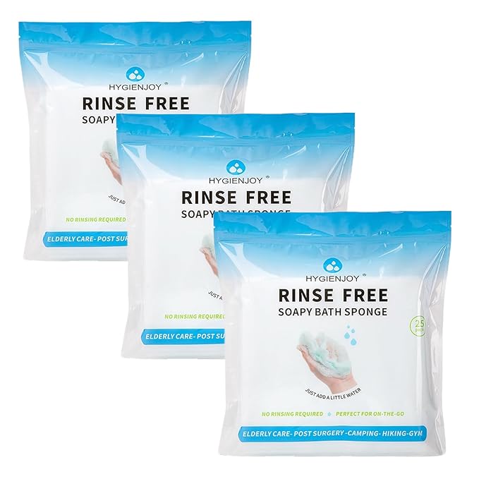 HYGIENJOY-21% Larger,No Rinse Bathing Wipes for Adults-Rinse Free Bath Sponges,Soap Infused,Extra Thick and Dry Shower Wipes for Elderly,For Camping,Hiking,Post Surgery Must Haves, (75 counts)