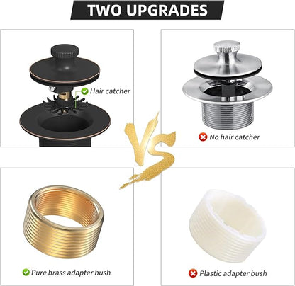 Oil Rubbed Bronze Tub Drain Trim Set Conversion Kit Assembly，All Brass Lift & Turn Bathtub Drain Replacement Trim Kit with Two-Hole Overflow Faceplate and Universal Fine/Coarse Thread