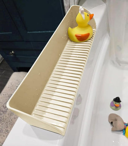 Roslim 2Pack Silicone Tub Water Splash Guard with 4 Suction Cups, Bath Toy Holder, Tub Play Shelf for Kids, Bathtub Side Splash Guard Tray, Toddler Bathroom Essentials, Beige