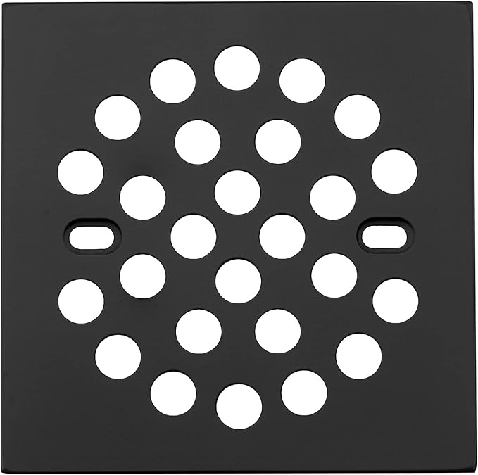 RRAJJ Square Improve 4-1/4 Inch(108mm*108mm) Screw-in Shower Floor Drain Grate Strainer (Black)