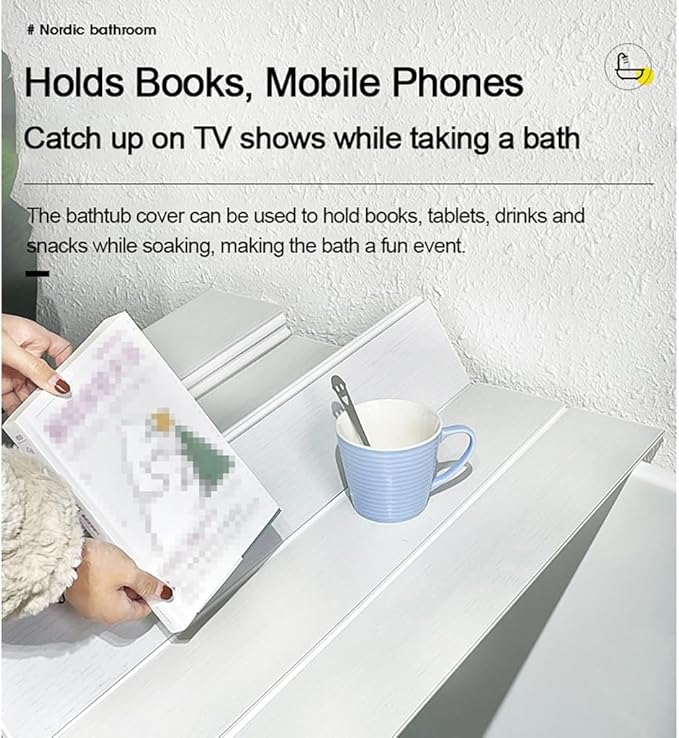 Adjustable Foldable Dust-Proof Bathtub Cover White,Waterproof Shutter Bathtub Tray & Laptop Desk 2 in 1 Fits Most Tubs,Modern Bath Tub Racks for Home (0.8Mx1.5M(31.5"x59"), 0.47in Thick)