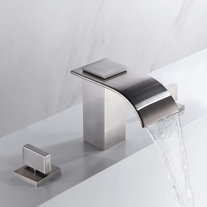sumerain Roman Tub Faucet Brushed Nickel 3 Hole Widespread Bathtub Faucet with High Flow Waterfall Spout