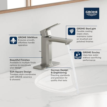 Grohe 101920EN00 Cubeo Single Hole Single Handle M-Size Bathroom Faucet, 1.2 GPM, Brushed Nickel