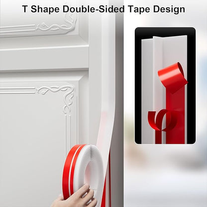 T-Shaped Door Draft Stopper, 1.37 in x 10 Ft Silicone Seal Strip for Windows Gaps, Weather Stripping Seal Strip Shower Sweep, White