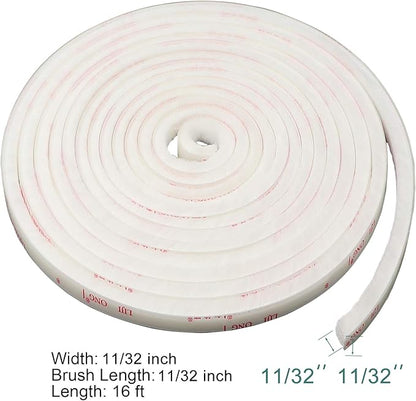 TORRAMI Fuzzy Brush Seal Weatherstripping for Window and Door 11/32 inch x 11/32 inch x 16 ft, Self-Adhesive Felt Insulation Sealing Strip Wind Dust Draft Insect Proof, White