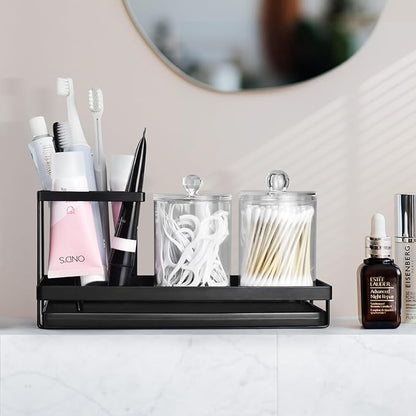 MYITYARD Toothbrush Holders for Bathrooms, 4 Slots Rustproof Metal Tooth Brushing Organizer with Drainage, Electric Tooth Brush Toothpaste Holder for Bathroom Countertop, Black