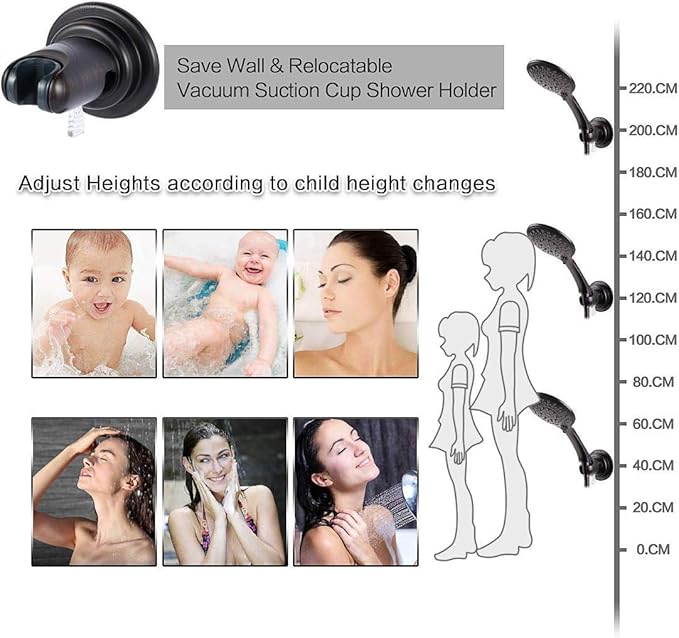 JiePai Vacuum Suction Cup Shower Head Holder,Adhesive Suction Handheld Shower Holder Bracket,Removable Wall Mount Head Holder for Bathroom,Oil Rubbed Bronze