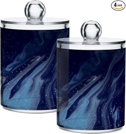 MNSRUU 4 Pack Qtip Holder Organizer Dispenser Beautiful Navy Blue Marble Bathroom Containers Bathroom Vanity Storage Canister Apothecary Jars for Cotton Swabs/Pads/Floss