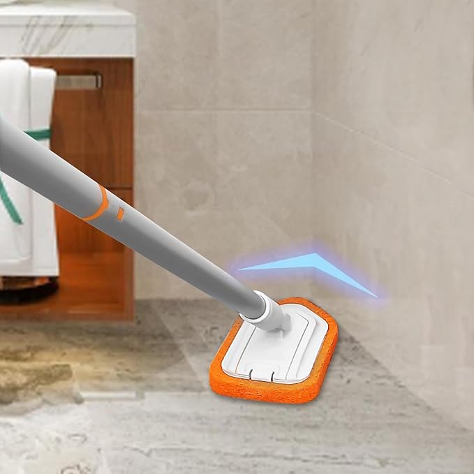 Shower Scrubber for Cleaning with Long Handle,Cleaning Brush with 2 Interchangeable Scrub Brush for Bathroom, Bathtub, Wall, Floor