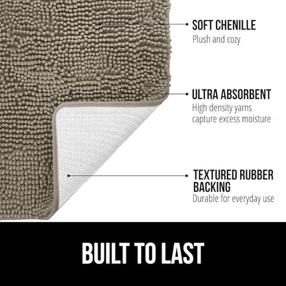 GORILLA GRIP Plush Absorbent Shaggy Chenille Bath Rug Mat for Square Toilet Base with Rubber Backing, Machine Washable Rugs, Soft Microfiber Contour Mats for Toilets, Bathroom Decor, Latte