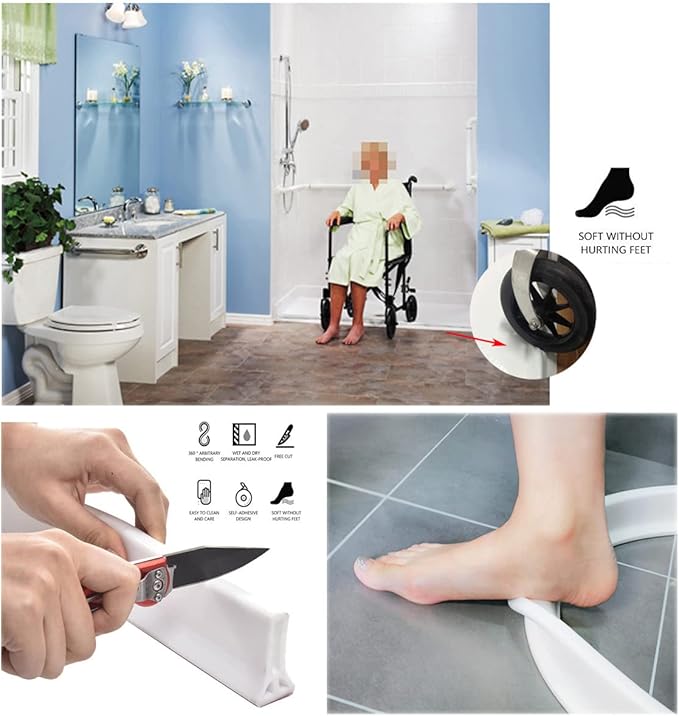 59Inch Collapsible Shower Threshold Water Dam 2" High Shower Barrier Water Stopper 2" Tall Shower Water Guard To Keep Water In Shower Dry And Wet Separation Bathroom Wheelchair Accessible