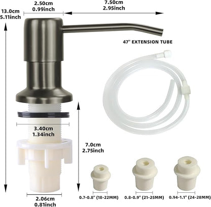 Soap Dispenser for Kitchen Sink, Built in Sink Soap Dispenser, Countertop Soap Dispenser Pump with 47" Extension Tube kit, No Need to Fill Little Bottle Again, Gray