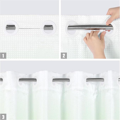 MitoVilla Emerald Green Ombre Waffle Small Stall Shower Curtain Liner Set 36 x 74, No Hooks Needed Half Size Narrow Fabric Cloth Shower Curtain Set with Snap-in Liner for Modern Bathroom Decor