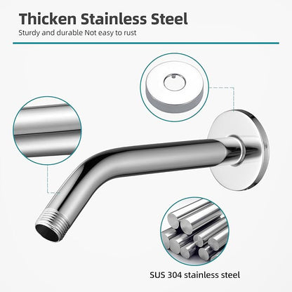 Cobbe Shower Arm with Flange and Teflon Tape, 6-Inches Wall Mounted Shower Pipe Arm 304 Stainless Steel Extension for Fixed Shower Head, Chrome