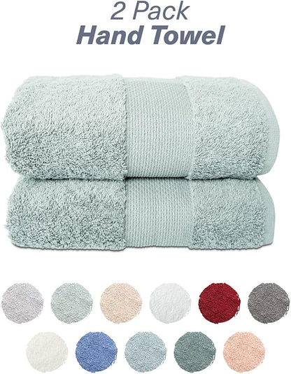 Hencely Luxury Hand Towel - Set of 2 (16x28 Inches) - Soft Turkish Cotton, Absorbent, Quick-Drying Face, Body, Kitchen, and Bathroom Towel (Hand Towels 2 Pack, Light Green)